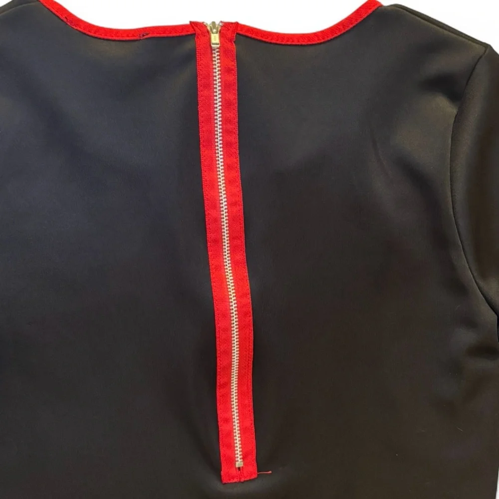 Vintage Luna Tiks Large Black Mini Dress with Red Accents Long Sleeves Classic - Picture 4 of 7